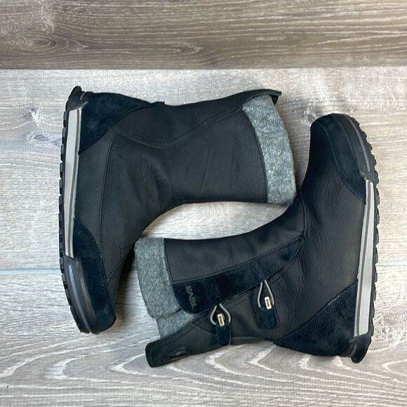 Teva Haley Waterproof Black Leather Gray Warm Women’s Sz 6 Pull On Winter Boots - Picture 9 of 13